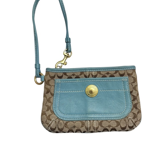 Coach rare blue and signature brown vintage y2k ergo clutch wristlet bag - Picture 1 of 6